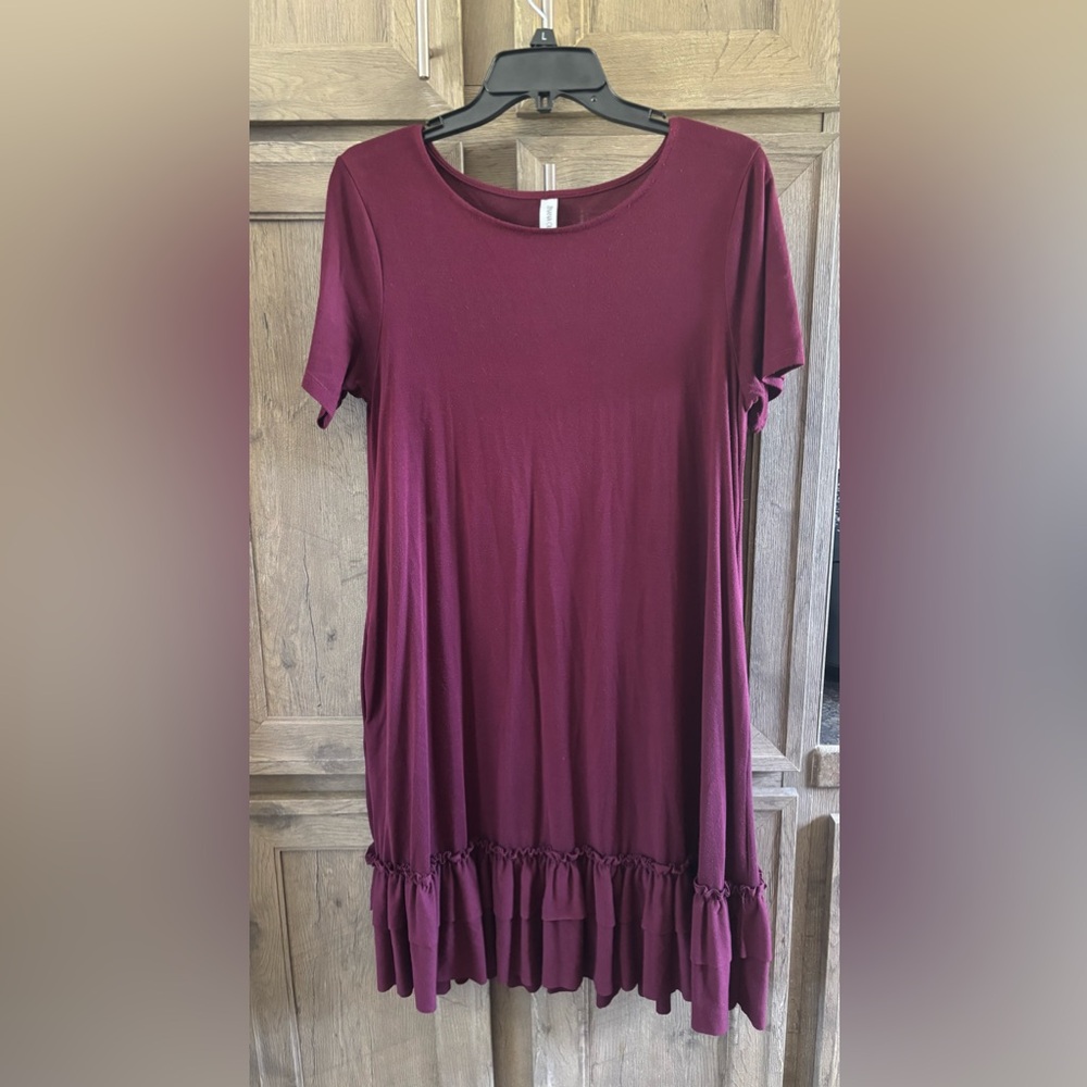 Zenana Outfitters Burgundy Ruffle Hem Dress